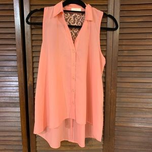 Coral High Low Sleeveless Blouse